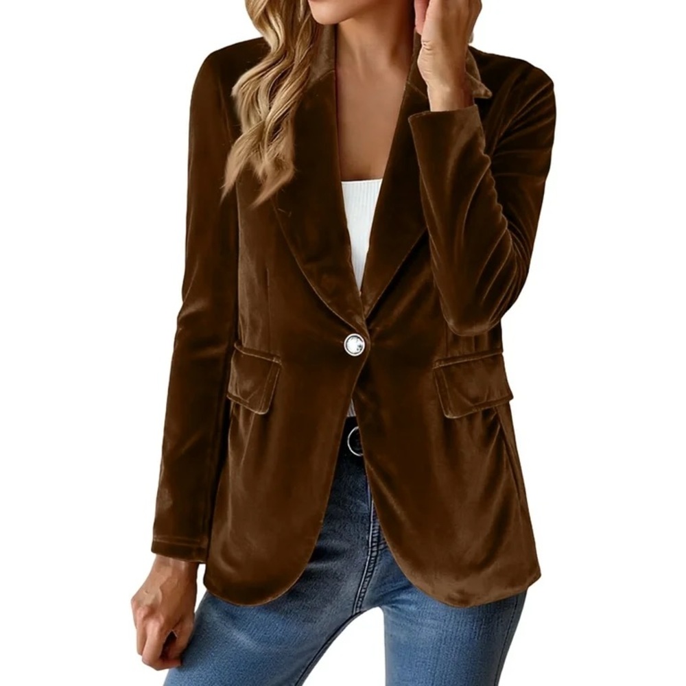 Elegant Brown Velvet Women's Blazer